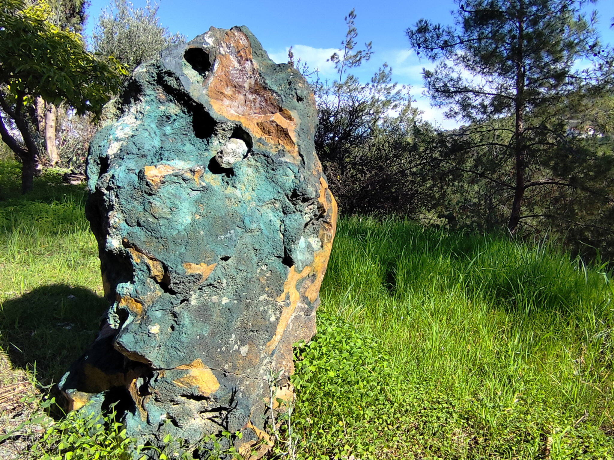 The celadonite stone which lies in the garden of the grounds of ceramicist's Valentinos Charalambous home and future site of the Celadon Centre in Kapedes.